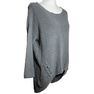 100% Cotton Lace-up Sweater NEW M Express Gray Boat Round Neck Longline Tunic